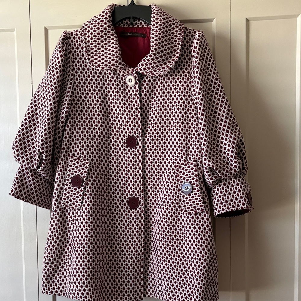 Women’s Burgundy Patterned Swing Coat